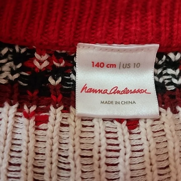 Hanna Andersson Red and White Sno Happy Zip-Up Sweater Fair Isle 140cm size 10 - Picture 5 of 6